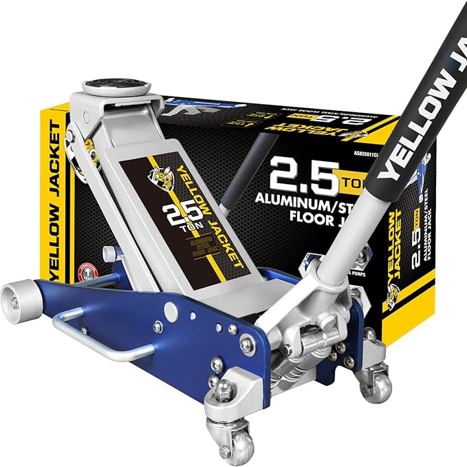YELLOW JACKET Floor Jack 2.5 Ton Hydraulic Low Profile Aluminum and Steel Racing Car Jack with Fast Lifting Dual Pump, 5500 lbs Capacity