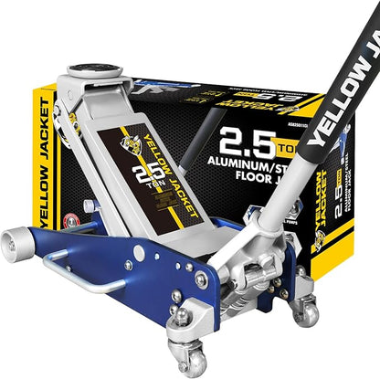 YELLOW JACKET Floor Jack 2.5 Ton Hydraulic Low Profile Aluminum and Steel Racing Car Jack with Fast Lifting Dual Pump, 5500 lbs Capacity