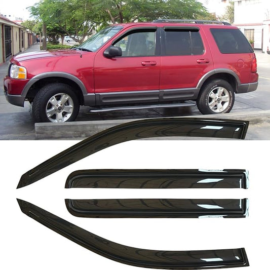 4pcs Original Shatterproof Side Window Wind Deflector Tape on Sun Rain Guards Vent Window Visors for 02-10 Explorer Mercury Mountaineer 03-05 Lincoln Aviator 4 Door (Expect Sprot /2 Door) 94819