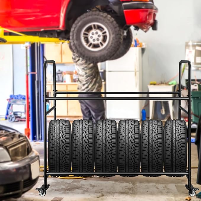 60" Tire Storage Rack - Rolling Tire Rack for Garage - Indoor/Outdoor Shelves 60 Inch Tire Rack Organizer