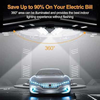 KERNOWO LED Garage Lights, 140W 18500 Lumens Garage Lighting, 6000K Daylight with Deformable Three Panel Ceiling Light Fixture E26/E27 Triple Glow LED Shop Light for Basement Workshop Warehouse