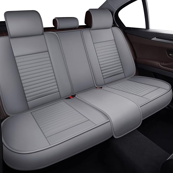 LINGVIDO Car Seat Covers, Breathable and Waterproof Faux Leather Automotive Seat Covers for Cars SUV Pick-up Truck Sedan,Universal Anti-Slip Driver Seat Cover with Backrest (Rear Seat, Gray)