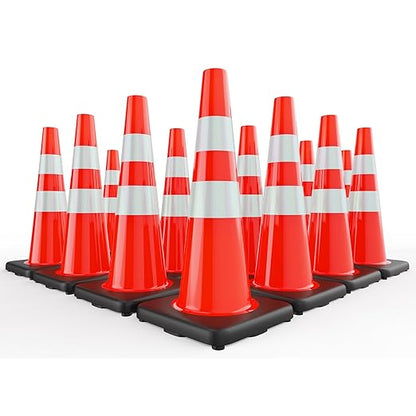 Traffic Cones 28 inch Orange 12 Pack Heavy Duty Safety Cones with Reflective Collars Fit Parking Lot,Driveway Road Traffic Control Construction Cones