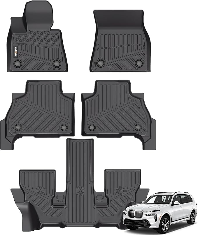 AIPOIL® Floor Mats for 2019-2025 BMW X7 40i, M50i, M60i (Only Fits 6 Seats) All Weather Protection TPE Anti-Slip Automotive Full Set Custom Car Mats Accessories - Black