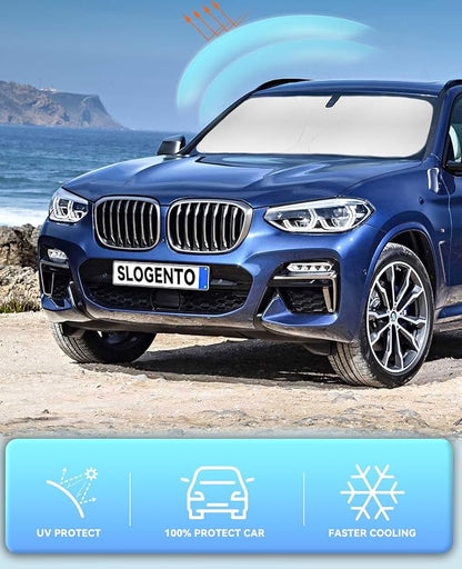 Windshield Sun Shade Car Sunshade for 2011 2012 2013 2014 2015 2016 2017 BMW X3 Base, xDrive28i, xDrive35i, M Sport SUV Accessories Windshield Cover for X3 Reflective Front Window Protector Blocks UV