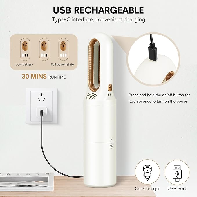 2-in-1 Mini Cordless Vacuum Cleaner, Handheld Vacuum Cleaner, USB Rechargeable Car Vacuum Portable, Quickly Dust Removal, for Hardwood Floor, Carpets, Pet Hair, Car, Office & Home Cleaning