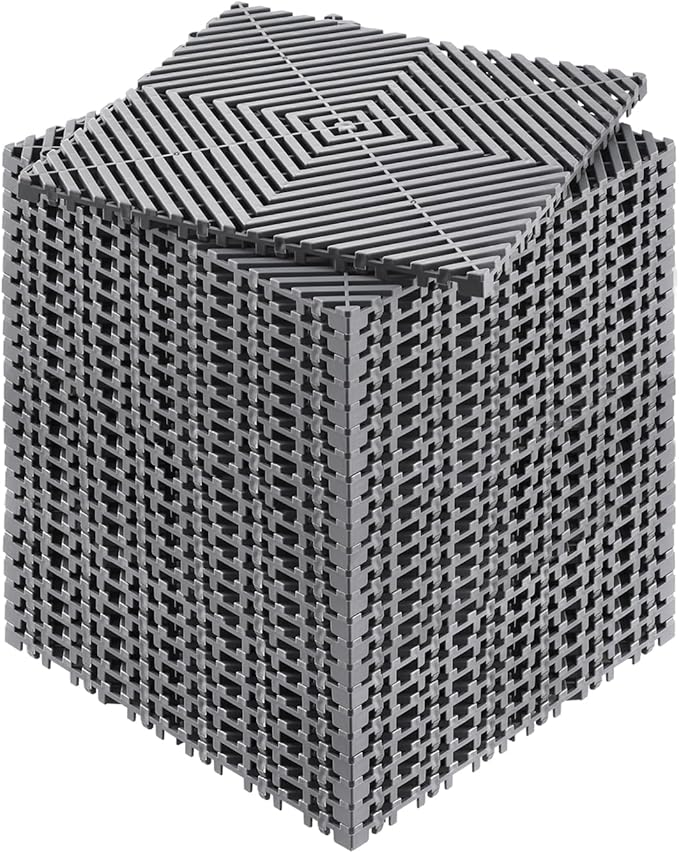 VEVOR Interlocking Drainage Mat, 12” x 12” Modular Interlocking Cushion, 24 Pcs Splicing Drainage Mats, Non-Slip Gray PP Drainage Floor Tile and Shower Mat, for Garage, Garden, Kitchen & Outdoor