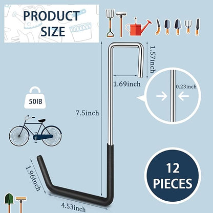 12 Pack Heavy Duty Rafter Hooks for Hanging Vinyl Coated Large S Hooks for Hanging Ladder Bike Hangers Garage Storage Organizer Black