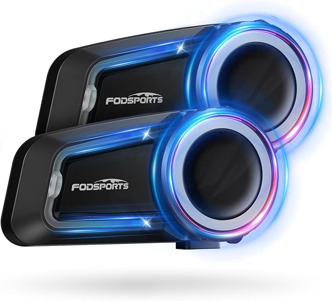 Fodsports FX7 10 Riders Mesh Motorcycle Bluetooth Headset, Dual Chips V5.4 Helmet Bluetooth Headset with Audio Multitasking, Music Share, Motorcycle Intercom with CVC & ENC Noise Reduction, FM, 2 Pack