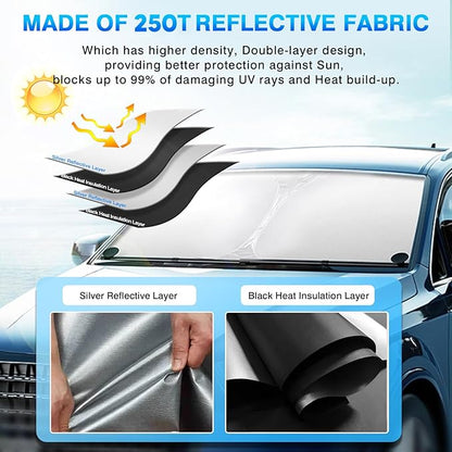 KUST Windshield Sun Shade for 2021-2024 2025 Jeep Grand Cherokee/Grand Cherokee L Accessories SUV Window Sunshade Sun Visor Protector Foldable Blocks UV Rays Keep Your Car Cooler