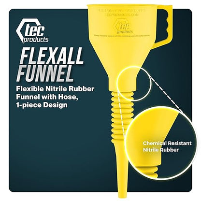 FlexAll Long Flexible Funnel for Automotive Use - Durable Nitrile Rubber - Ideal for Car Oil Change, Transmission Funnel Fluid, Diesel, Fuel, Gas - Made in USA - Yellow (12 x 4 Inches)