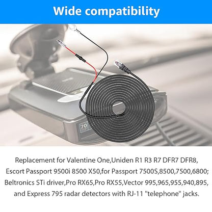 Radar Detector Hardwire Kit,Compatible with Escort Valentine One Uniden Beltronics Cobra,with RJ-11 Telephone Style Jack Direct Wire Wiring Kit Multiple Fuse Sizes Power Cord Cable