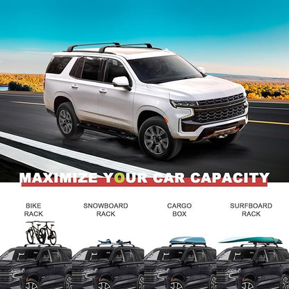 KINGGERI Lockable 330lbs Roof Rack Cross Bars Compatible with 2021 2022 2023 2024 2025 Chevy Tahoe & Chevrolet Suburban & GMC Yukon XL & Cadillac Escalade ESV, Heavy Duty Rooftop Aluminum Crossbar