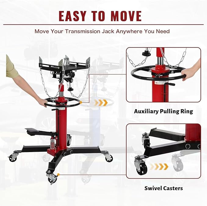 Transmission Jack 1322 LBS Hydraulic Telescoping 2-Stage Lift Jack Stand 33.8"-72.8" High Lift Transmission Jacks with Foot Pedal & 360° Swivel Wheels for for Garage/Workshop Car and Truck Repairs