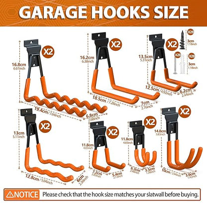 3-H Slatwall Accessories 14 Pack, Slatwall Hooks & Hangers 7 Sizes, Slat Wall Hanging Hooks, Proslat Accessories for Garage Wall Panels Organzing Garden Tools Chairs Ladder(Orange)