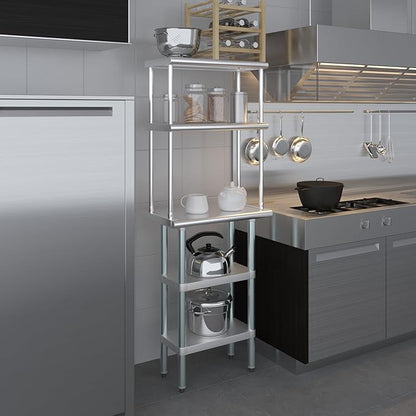 Amgood Stainless Steel Work Table with 2 Shelves and 12" Overshelf - Metal Kitchen Prep Table & Shelving Combo (14" x 24")