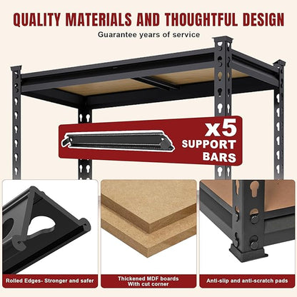 BIG RED 5 Tier Heavy Duty Garage Storage Shelving: Adjustable Metal Utility Shelving Rack for Garage, Basement, Pantry, Closet - 2,000lb Capacity (72"x36"x18") Black