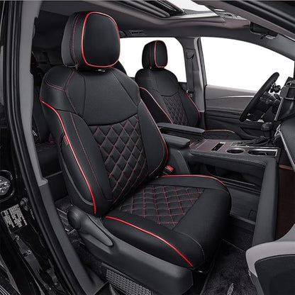 EKR Sienna Seat Covers for 2021-2025 Toyota Sienna LE, XLE,8 Seats,2nd Row 4/2/4 Split,Waterproof Seat Covers Full Set for Trucks,Car Seat Protectors-Three Row,Leather(Black with Red Piping)