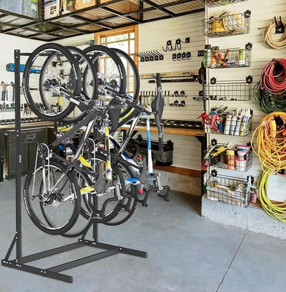 Freestanding Bike Storage Rack, Vertical Bike Holder Holds Up to 5 Bikes, Durable Solid Steel Bicycle Stand for Indoor Garage