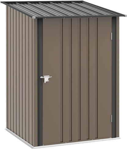 Outsunny 3.3' x 3.4' Outdoor Storage Shed, Metal Garden Tool House with Sloping Roof and Lockable Door for Backyard, Bike, Patio, Garage, Lawn, Brown