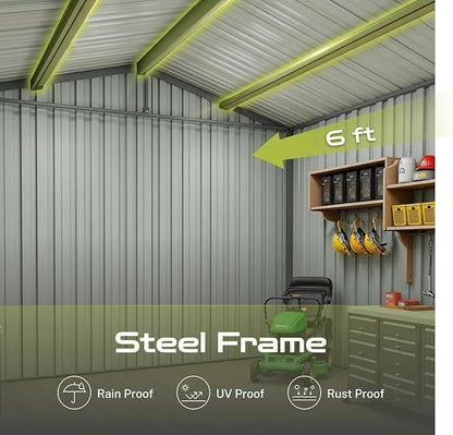 8 x 6 FT Outdoor Storage Shed, Metal Garden Tool Shed with Slooping Roof, Lockable Doors, All-Weather Bike Shed Easy to Assemble for Backyard, Patio, Lawn, White