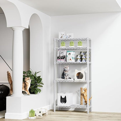 1250 lbs 5 Tier Shelf Metal Storage Shelves Wire Rack Closet Organizers for Garage Kitchen Bathroom Laundry White 11.8" D x 29.5" W x 59.5" H