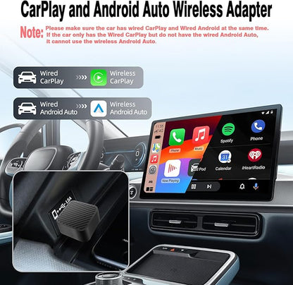 Mini Wireless CarPlay Adapter for iPhone, 2 in 1 CarPlay and Android Auto Wireless Adapter for Cars, Wired to Wireless, Plug & Play, Stable Fast Connection for Android 11+ and CarPlay iOS 10+