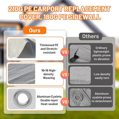 Auraway Carport 12'x20' All-Season Portable Garage Carport, Heavy-Duty Canopywith Roll-Up Vent Windows, Front and Rear Zip Doors, Sandbags, for Cars, Motorcycles and Outdoor Storage (Grey)