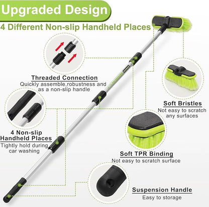 65”165cm Car Wash Brush Long Handle Soft Bristle Scrub Cleaning Mop with 4 Hand-held Places Extendable Washing Brushes Broom Kit for RV Boat Truck SUV Caravan Solar Panel House Siding,Sweep Snow