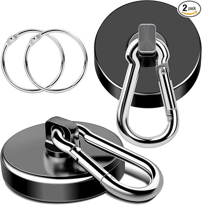 MIKEDE Magnetic Hooks Heavy Duty, 200LBS+ Powerful Magnetic Hooks Cruise, Super Strong Swivel Magnet Hooks Neodymium Magnets with Carabiner Hook for Hanging, Workplace - 2 Pack