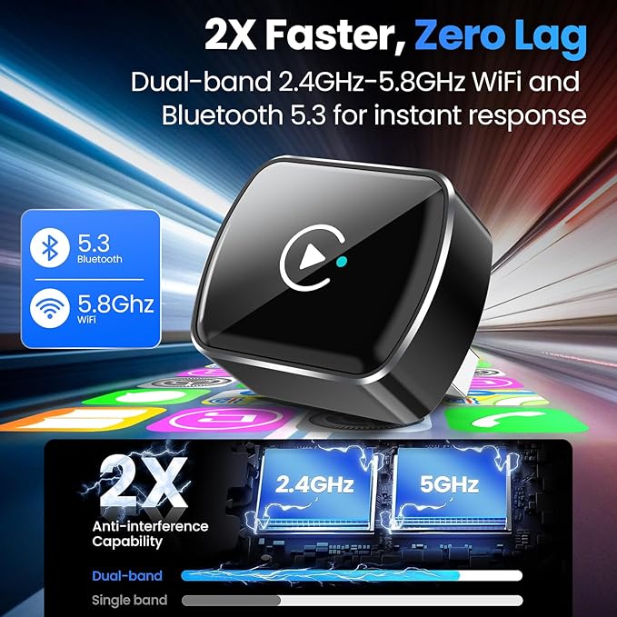 Wireless CarPlay Adapter & Android Auto, 2-in-1 CarPlay Adapter Convert Wired to Wireless, Mini Size with USB A & USB-C Extension Cable, Plug & Play, Stable Connection & No Delay