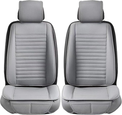 2pc Car Seat Covers, Luxury Car Protectors, Universal Anti-Slip Driver Seat Covers, Edge Wrapping Front Car Seat Covers with PU Leather(Gray)