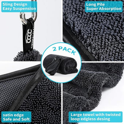 Crystal Clean 1300GSM Microfiber Towels for Cars – XL Drying Towel 2-Pack (24x36 & 12x12) with Double Twisted Loop, Professional Detailing Towel Car Detailers - Quick Dry, Paint Safe & Swirl-Free