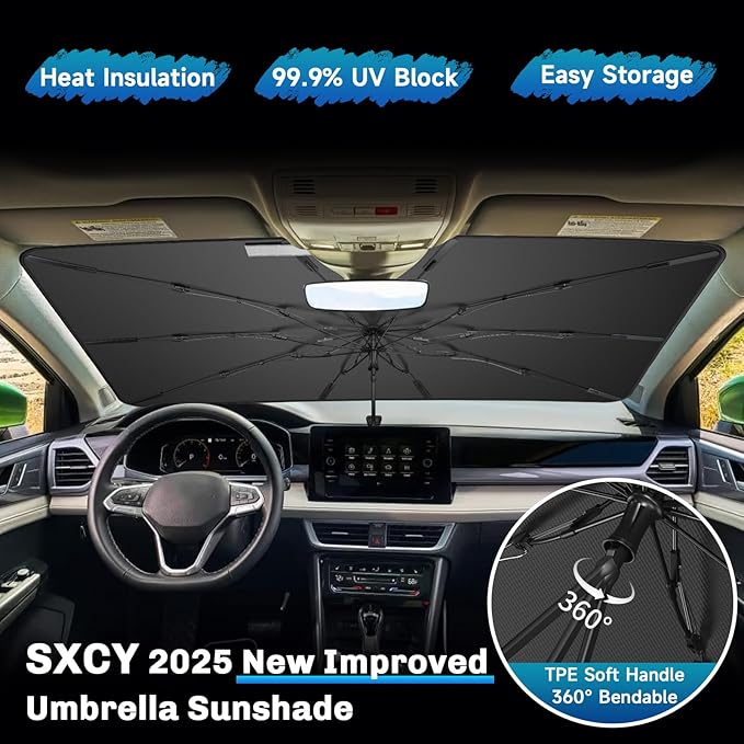 SXCY for 2022-2025 Volkswagen Taos Windshield Umbrella Sunshade [Easier Foldable] for 2025 VW Taos Accessories 2025 Taos Sunshade Umbrella for 2025 Taos Windshield Sun Shade Umbrella