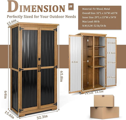 Outdoor Storage Cabinet Waterproof with Shelves, Outside Cabinets Weatherproof, Patio Backyard Pool Garden Garage Storage Cabinet Storage Shed Tool Organizer
