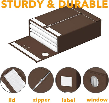 SpaceAid 9 Pack Bed Sheet Organizers and Storage, Foldable Sheet Organizer with Window for Linen Closet, Set Folder Keeper for Queen & King Size Bedding Storage (Brown)