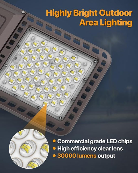 Parking Lot Light 200W 30,000LM Slip Fitter 200 Watt Led Street Pole Light with Dusk-to-Dawn Photocell 5000K 100-277V IP65 Waterproof 3PACK Commercial Area Lighting for Parking Lot, Roadways