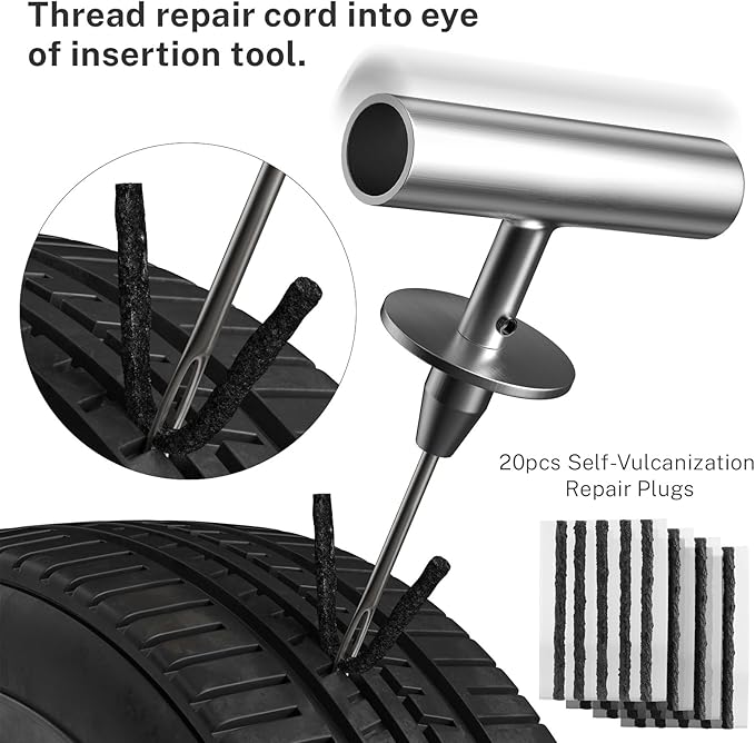 Flat Tire Repair Kit with Plugs 31 Pcs for Car, Motorcycle, ATV, Jeep, Truck, Tractor Flat Tire Puncture Repair