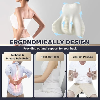 Coverado Lumbar Support Pillow for Car, Ergonomic Memory Foam Back Pillow for Office Chair, New Back Cushion for Pain Relief, PU Leather Car Lumbar Support for Driving Seat - BK