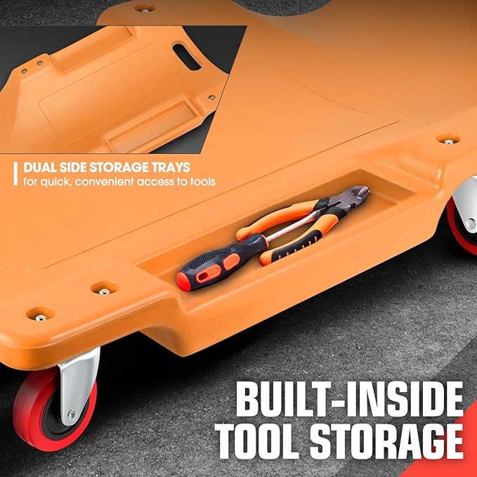 DNA MOTORING 36" L X 17" W x 4.25" H Vehicle Repair Low Profile Automotive Creeper w/Padded Headrest, Orange, TOOLS-00201-OG