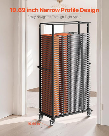 VEVOR Folding Chair Rack, 500 LBS Capacity, Heavy-Duty Chair Cart for 60 Chairs, Metal Chair Storage Dolly Chair Holder with Swivel Casters and Locking Wheels, for Party Event,Hotel,Matte Black