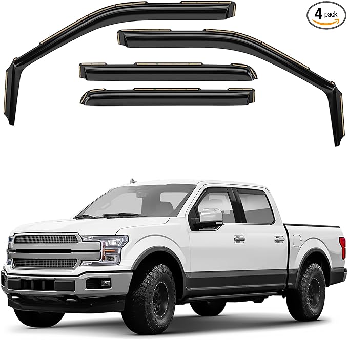 Window Deflectors Smoke Tinted in-Channel Side Window Vent Visor Deflectors Rain Guards Compatible with Ford F150 2015-2020 SuperCrew (fit for F250-F550 17-25) - 4pcs. GW0815