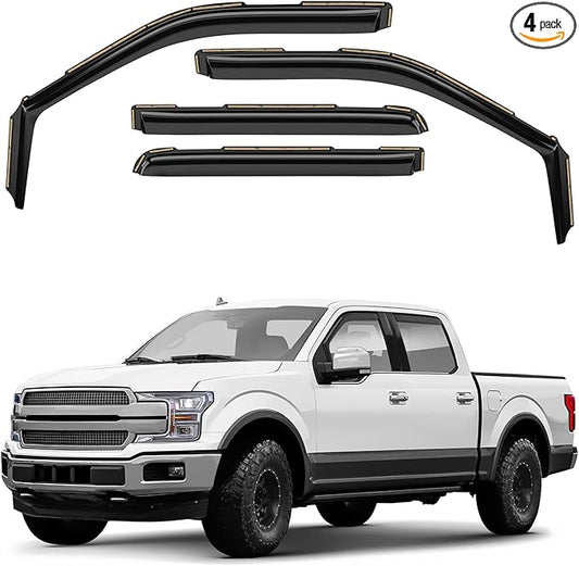 Window Deflectors Smoke Tinted in-Channel Side Window Vent Visor Deflectors Rain Guards Compatible with Ford F150 2015-2020 SuperCrew (fit for F250-F550 17-25) - 4pcs. GW0815