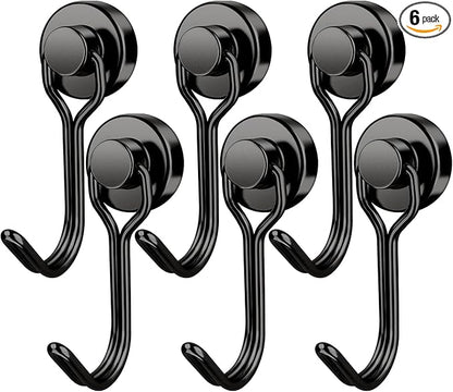 FINDMAG Magnetic Hooks, 30lbs+ Strong Magnetic Hooks for Cruise Cabins, Magnet Hooks Heavy Duty for Fridge, Swivel Swing Hooks for Kitchen, Grill, Garage, Cruise Ship Essentials 6 Pack (Black)