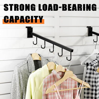 10-Pack 17-Inch Slatwall Waterfall Display Hooks with 5 J-Hooks – Black Slanted Arm Rack for Hanging Apparel, Bags & Accessories