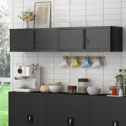 LUCYPAL Garage Storage Cabinet,Metal Wall Storage Cabinet with Locking Doors for Workshop,Kitchen,Steel Tool Hanging Cabinets for Warehouse,Home Office,Black,12.8''H