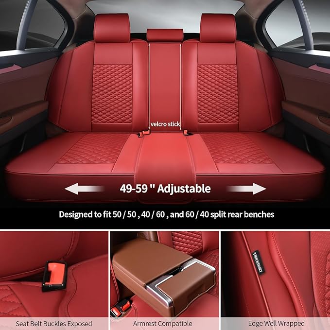 Car Seat Covers Full Set Leather Seat Covers Automotive Seat Covers Universal Car Seat Cover for Most Cars Burgundy