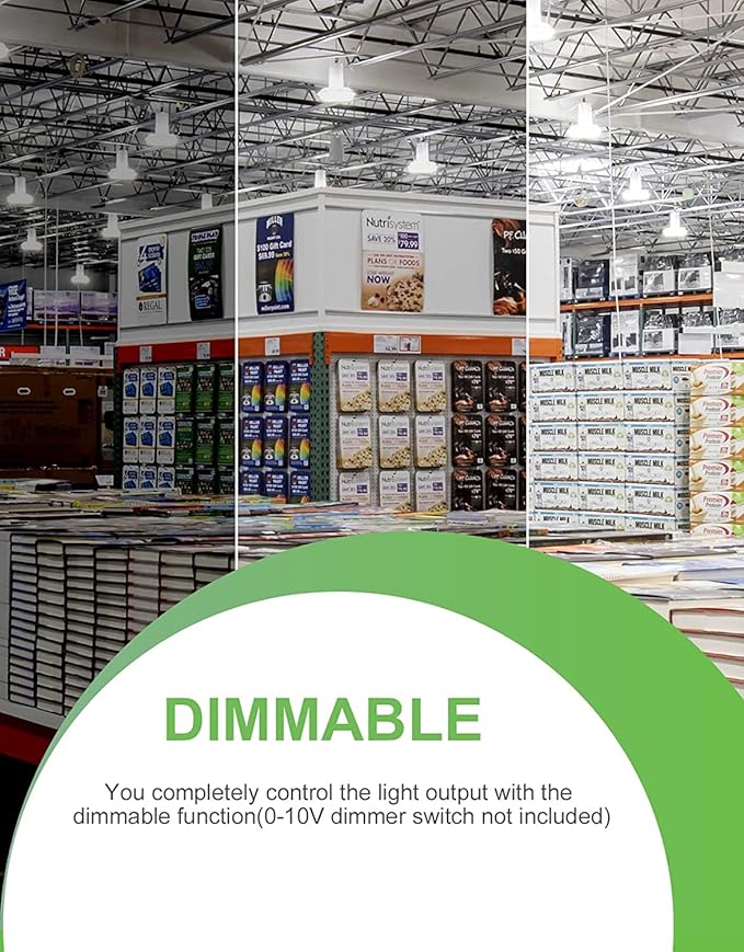 300W UFO-LED-High-Bay-Light, UL & DLC Listed 5000K Daylight 43500LM, 0-10V Dimmable LED High Bay Lights AC100-277V, IP65 Waterproof Commercial Bay Lighting Fixture for Warehouse Workshop