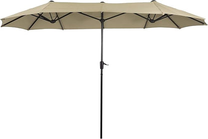 PHI VILLA 13ft Double-Sided Twin Outdoor Patio Umbrella Market Umbrella, Beige