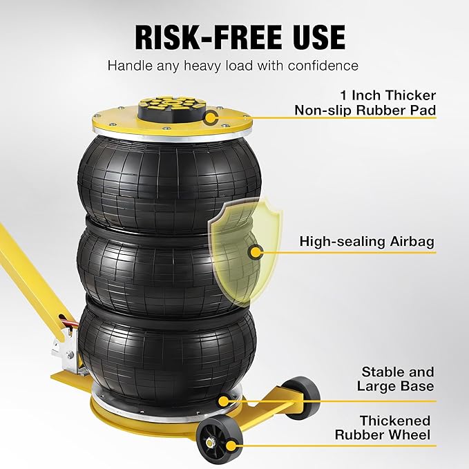 YELLOW JACKET Air Jack 5 Ton Airbag Jack with Adjustable Long Handle and Six Steel Pipes, Lift up to 18.5 inch/470 mm, 3-5 s Fast Lifting Pneumatic Jack for Cars, Garages, Repair
